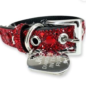 DESIGNER-DIAMONDS IN THE RUFF DOG 
COLLAR RED SMALL